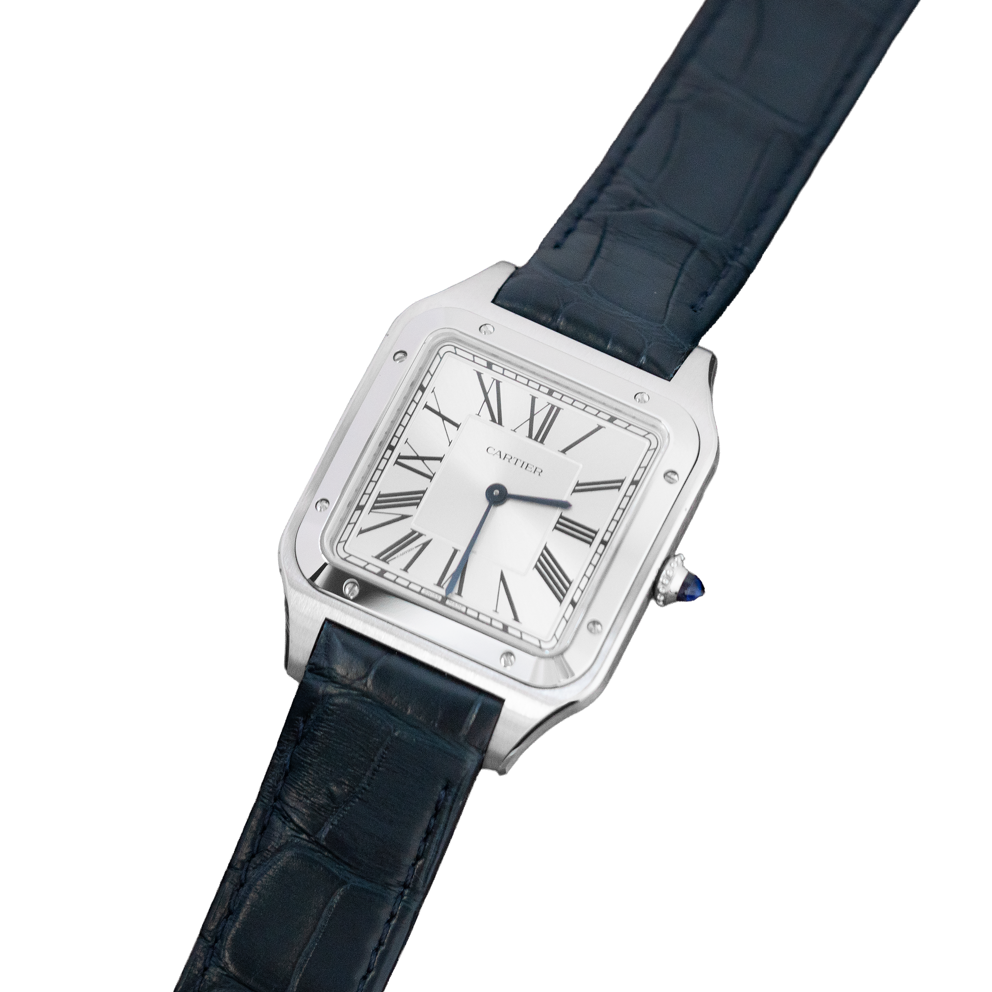 Cartier Santos-Dumont XL Steel & Silver Dial Leather Strap WSSA0032
