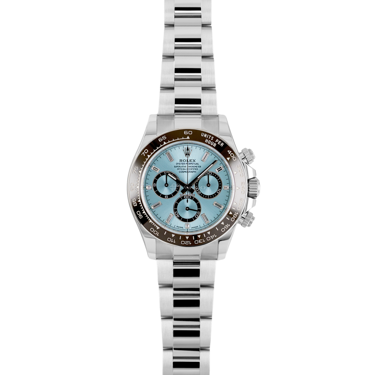 Rolex Daytona Platinum Ice Blue Baguette Diamond 126506