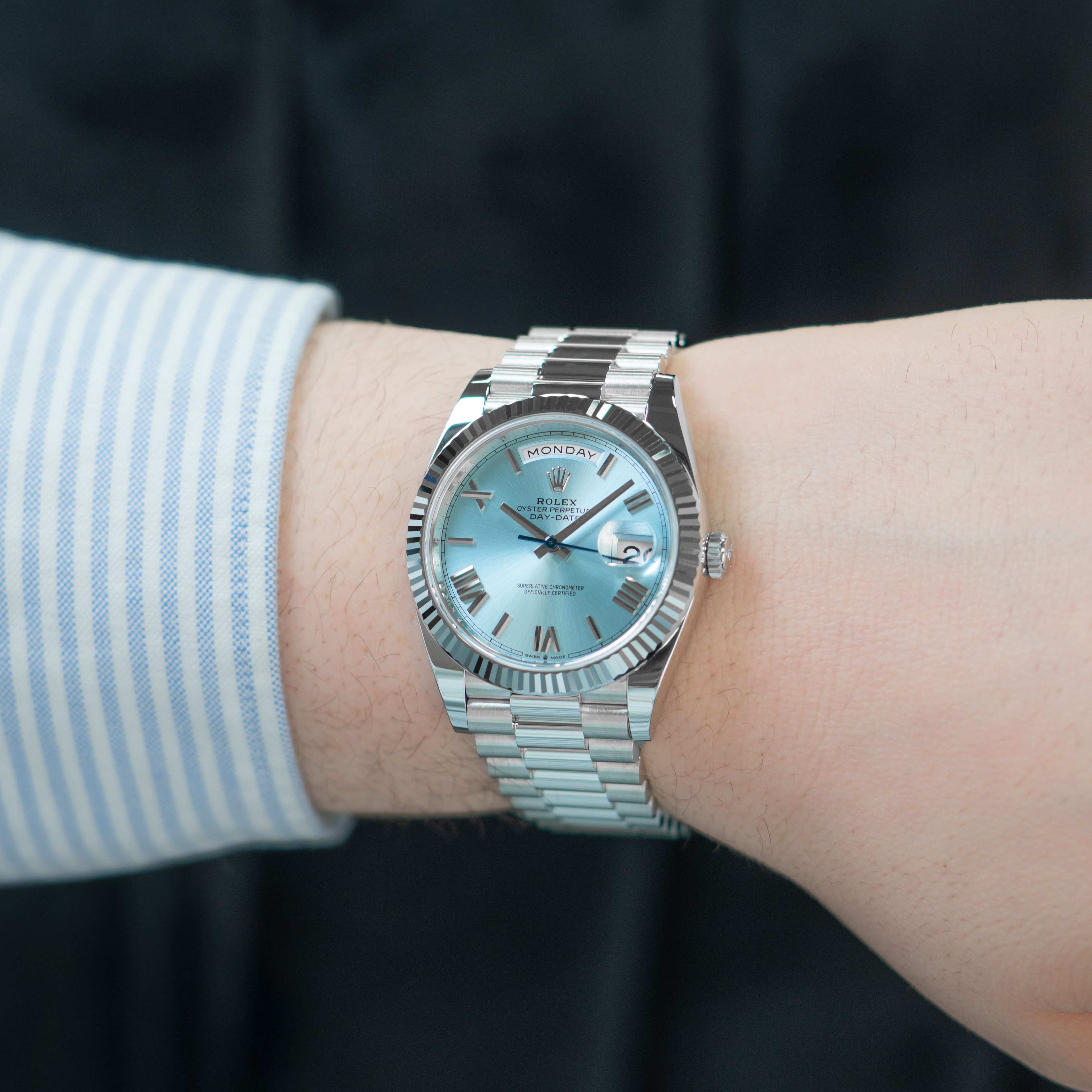 ROLEX DAY-DATE 228236 - ICE BLUE ROMAN DIAL | PRESIDENTIAL BRACELET