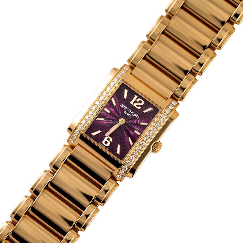 Patek Philippe Twenty~4 4910/1201R-010 Rose Gold Purple Lacquered Dial Diamond Set 25th Anniversary