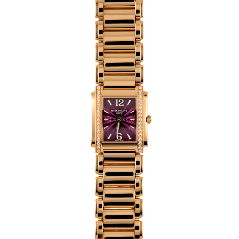 Patek Philippe Twenty~4 4910/1201R-010 Rose Gold Purple Lacquered Dial Diamond Set 25th Anniversary